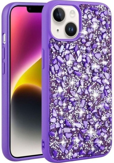 Apple Uyumlu iPhone 14 Kılıf Parlak Taşlı Tasarım Zore Linea Kapak Mor