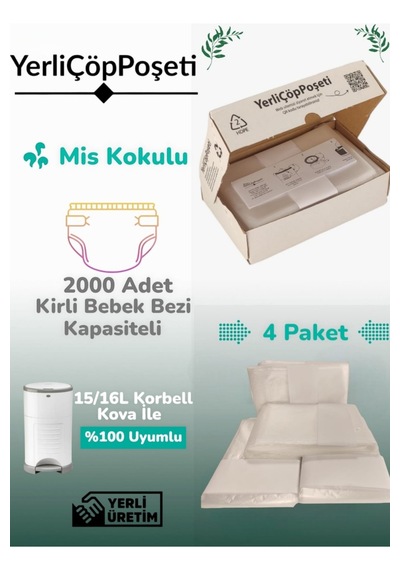 Missidea Korbell 15/16l Uyumlu Yerli Bebek Bezi Çöp Poşeti 3'lü