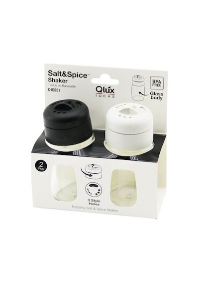 Qlux C-00201 Tuzluk Ve Baharatlık Set 2 Adet Plastik Kapak 3 Sitil Döküm Cam - 6'li Paket Diğer