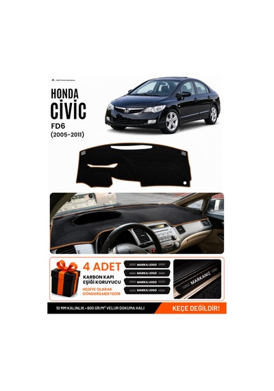 Honda Cıvıc Fd6 2005-2011 Uyumlu Torpido Örtüsü, Torpido Kılıfı - Siyah Kahverengi