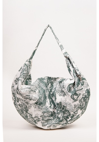 Fabric Craft Bag Omuz Çantası Yeşil Desenli Duck Kumaş Astarlı Fermuarlı 60x32 Cm Yeşil - Beyaz