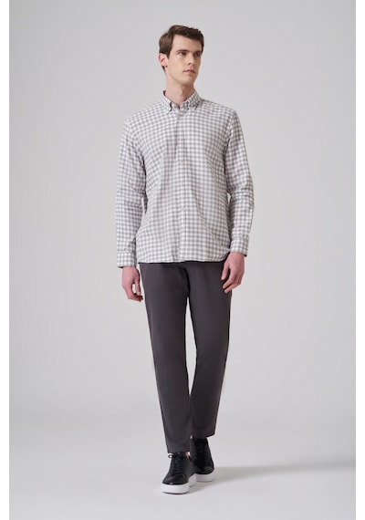 Morven Erkek Gri Pamuk Trend Kareli Regular Fit Düğmeli Yaka Gömlek 26ms004014100 Gri