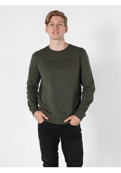 Colin's Regular Fit Kabartma Yazılı Haki Erkek Sweatshirt CL1055797_Q1.V2_KHA
