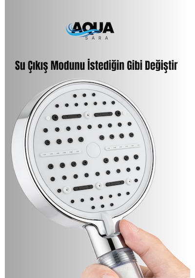 6 Fonksiyonlu Filtreli Duş Başlığı Su Tasarruflu Basınçlı Kireç Klor Önleyici Krom