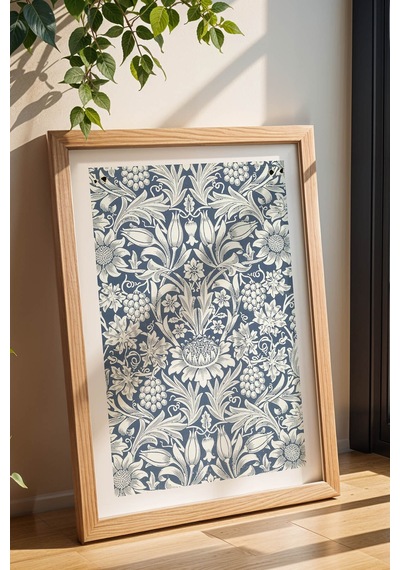 William Morris Mavi Beyaz Botanik Desenli Çerçeveli Tablo Şık Vintage Duvar Sanatı Viktorya Serisi Kayın William Morris Mavi Beyaz Botanik Desenli Çerçeveli Tablo Şık Vintage Duvar Sanatı Viktorya Serisi Kayın