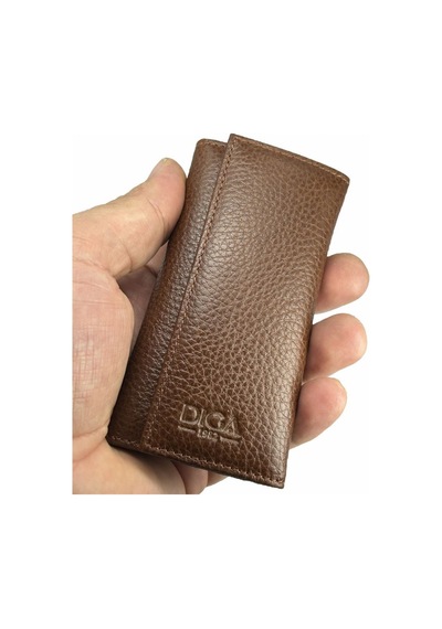 Hakiki Deri Organizer Dikey Anahtarlık Taba Bronz