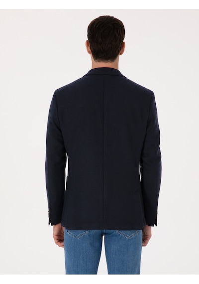 Cacharel Lacivert Slim Fit Yün Karışımlı Spor Ceket
