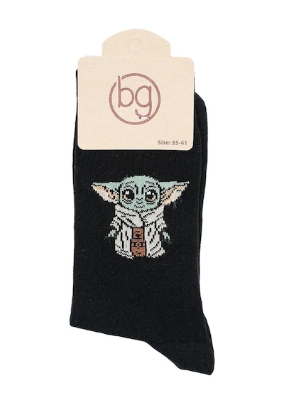 Kadın Pamuklu Özel Desenli Dikişsiz Yumuşak Dokulu Terletmez Rahat Esnek Soket Çorap Siyah-yoda