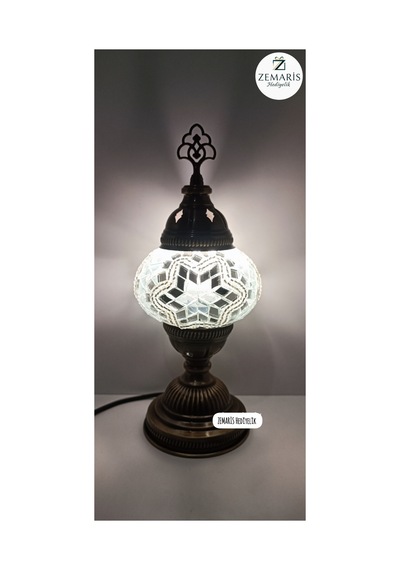 El Yapımı Otantik Mozaik Masa Lambası Abajur Beyaz - 717800296 Beyaz