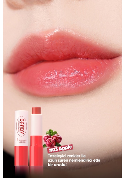 Dudakları Nemlendiren Parlak Bitişli Renkli Dudak Balmı A'pıeu The Pure Candy Color Balm No.03 Apple