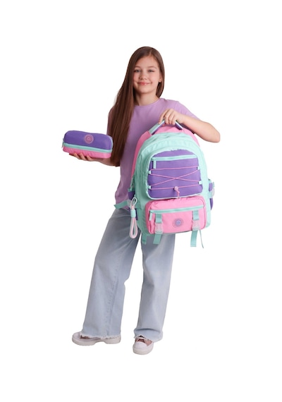 Kaukko Mesh Mint Kız Çocuk Yeşil - Mor - Pembe Okul Sırt Çantası Ve Kalem Çantası Seti - Setkk-k1851c