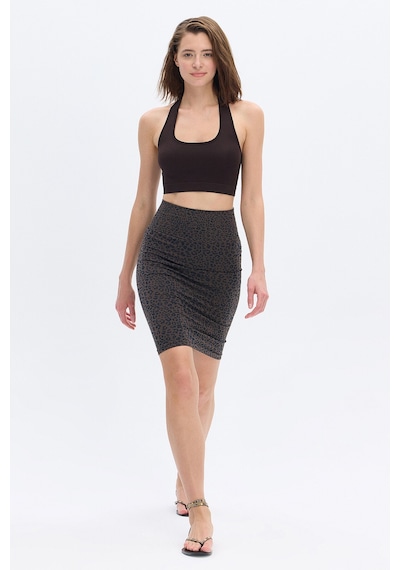 Subtone Boyundan Geçmeli Ribli Crop Top Koyu Kahve Kahverengi
