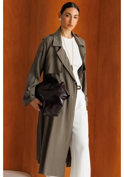Hakı Mizalle Oversize Haki Tencel Trençkot