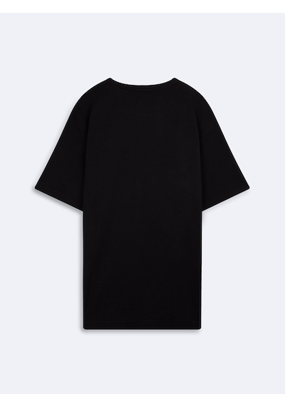 LTB Dokulu Relaxed Fit Siyah T-shırt