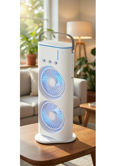 Çift Fanlı 1800 Mah Bataryalı 6000 Rpm 3 Kademeli Masaüstü Taşınabilir Sprey Fan Vantilatör Pervane