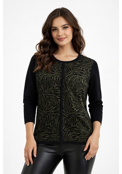 Gürkan Kadın Zebra Desen Triko Kazak Bgl-st05286 Haki