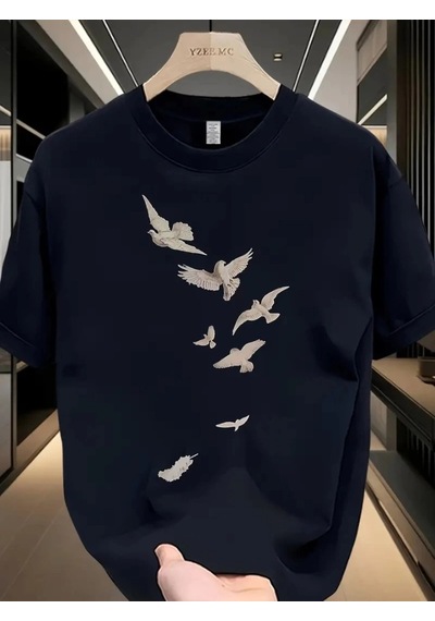 Zenna Tarz Baskılı Oversize Bisiklet Yaka T-shirt - Beyaz Siyah