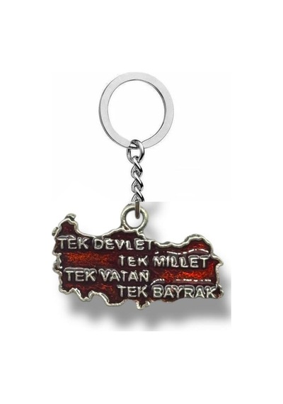 Tek Millet Tek Devlet Tek Vatan Tek Bayrak Yazılı Türkiye Haritası Anahtarlık Metal Unisex Aksesuar