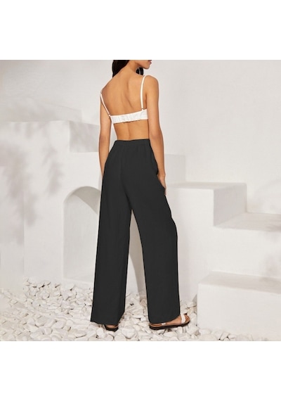 Barbora Keten Günlük Pantolon Beli Bağcıklı Ln14siyah5 001