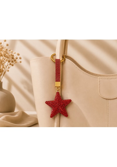 Kırmızı Yıldız Taşlı Luxury Çanta Charmı Kırmızı Kristal Bag Charm