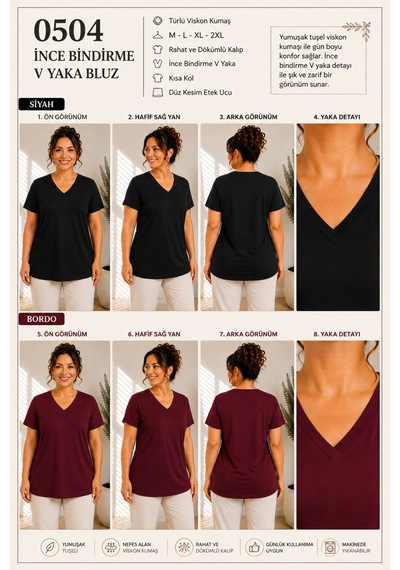 Gülmina Moda Kadın V Yaka Bluz - Bordo