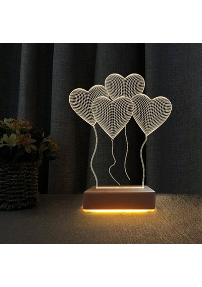 4 Kalp Tasarım Sevgili Hediyesi 3D Led Gece Lambası