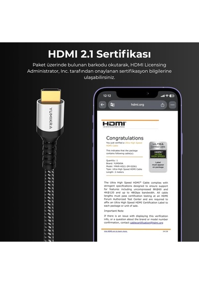 Ultra Sertifikalı Hdmı 2.1b Kablo, 10k, 8k 60hz, 4k 240hz, 165hz, 144hz, 120hz, 60hz, 48 Gbit/s, Earc, Hdcp 2.3, Hdr, Dolby Vision, Dolby Atmos, Alüm Ultra Sertifikalı Hdmı 2.1b Kablo, 10k, 8k 60hz, 4k 240hz, 165hz, 144hz, 120hz, 60hz, 48 Gbit/s, Earc, Hdcp 2.3, Hdr, Dolby Vision, Dolby Atmos, Alüm