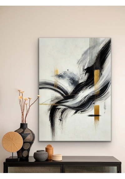 Siyah Gold Soyut Kanvas Tablo 70x100cm Siyah - Beyaz