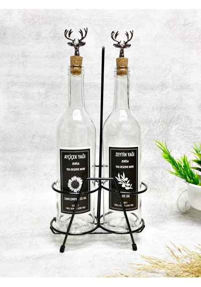 Geyik Mantar Tıpalı Şeffaf Cam Şişe 750 Ml Ve Siyah Stant Siyah E
