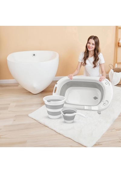 Omnipazar Ak-779 Katlanır Bebek Yıkama Banyo Küvet 3'lü Set Beyaz-gri