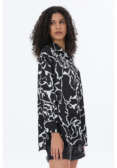 Pera Moda Oversize Saten Gömlek Mor