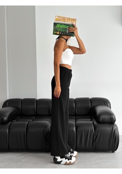Manolyabutik Kadın Cırtlı Palazzo Pantolon Siyah