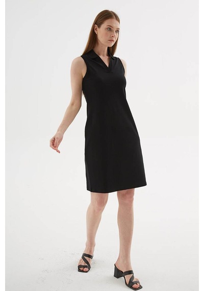Fashion Friends Polo V Yaka Kolsuz Siyah Kadın Elbise 26y0600k1
