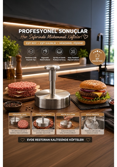 Porsima 1832 Hamburger Ve Köfte Kalıbı Köfte Presi Şekillendirici Burger Press Pratik Köfte Yapma Aparatı Gri