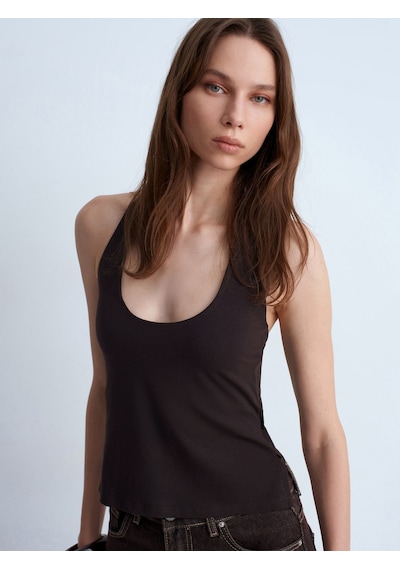 Dilvin 32726 Halter Yaka Top-koyu Kahve