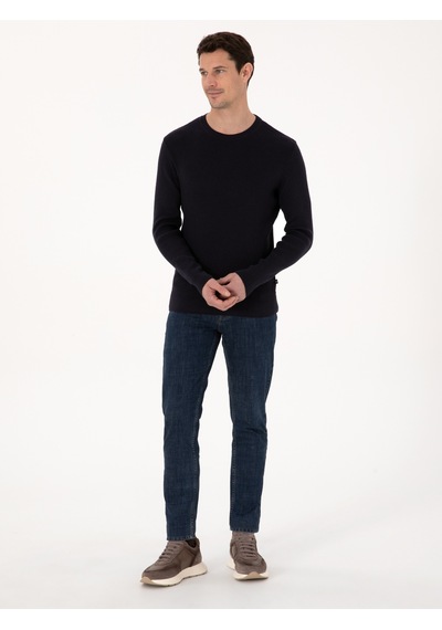 Cacharel Lacivert Slim Fit Pamuk Karışımlı Bisiklet Yaka Selanik Örgü Triko Kazak Cacharel Lacivert Slim Fit Pamuk Karışımlı Bisiklet Yaka Selanik Örgü Triko Kazak