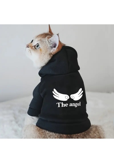 Kedi Ve Köpek İçin The Angel Kapüşonlu Siyah Sweatshirt