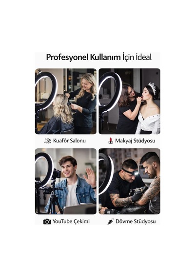 Ayrex 21 İnç 54 Cm Profesyonel Ring Light 210 Cm Ayarlanabilir Tripodlu, 3'lü Telefon Tutuculu, 3 Işık Modlu,