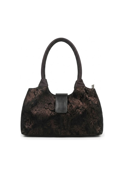 Levano Leather Şal Desenli Siyah Bronz Işıltılı Kol Çantası Siyah