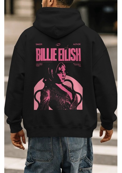 Sevbano Billie Eilish Şarkıcı Sırt Baskılı Unisex Oversize Premium Hoodie Siyah