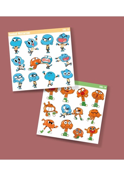 Watterson Darwin-gumball-çizgifilm Sticker Set 2li Parlak Kağıt- Çizgi Dizi Etiket Süsleme Beyaz