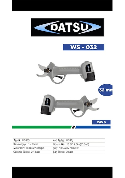Datsu Ws-032 Akülü Budama Makası 32 Mm. 16.8v-2.6a-30370