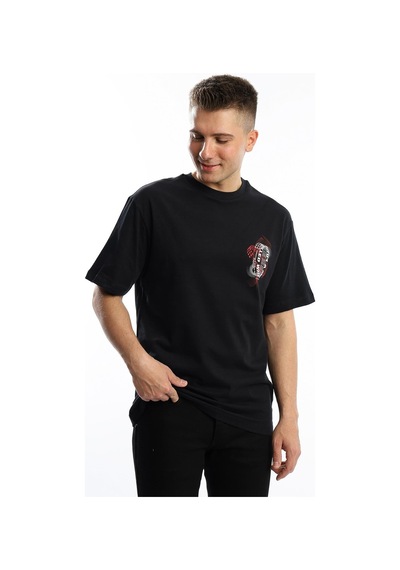 Erkek Oversize Fit Ön Arka Baskılı Basic Tişört Siyah