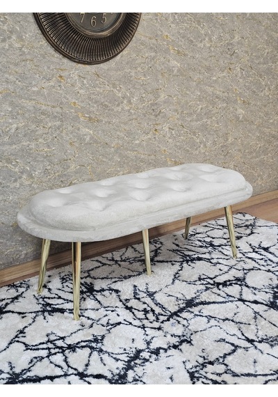 Zafir Ufo Oturak Bench - Gold Kaplama Sivriltme Ayak - Oturak - Bench - Puf - Yatak Ucu Pufu Krem