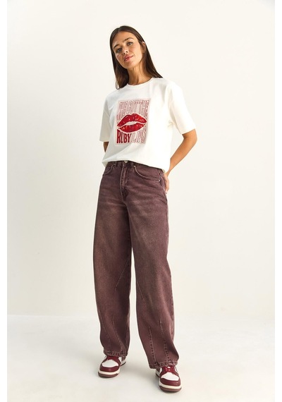 Shade Kadın Vintage Yıkamalı Baggy Kesim Rahat Kalıp Denim Pantolon 703 60286060 - Mürdüm