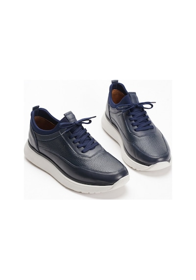 Fame Step Hakiki Deri Erkek Yürüyüş Ayakkabısı Casual Comfort Streç Yapı Bağcıksız Kullanım Ortopedik Günlük Rahat Taban Lacivert Sneaker