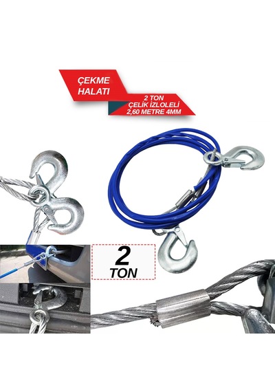 Çekme Halatı 2 Ton Çelik İzoleli 2,60 Mt 4mm 1720502