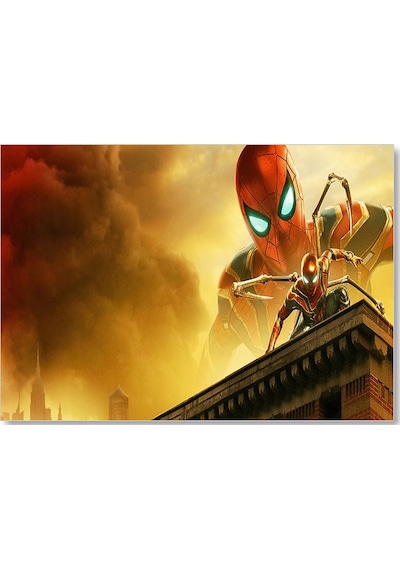 Cakasepetim Spiderman Evden Uzakta Demir Örümcek Çatıda Ahşap Mdf Tablo