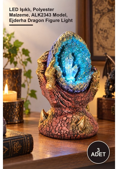 3 Adet Polyester Dragon Penceli Led Figür Led Işıklı, Polyester Malzeme, Alk2343 Model, Ejderha Dragon Figure Light