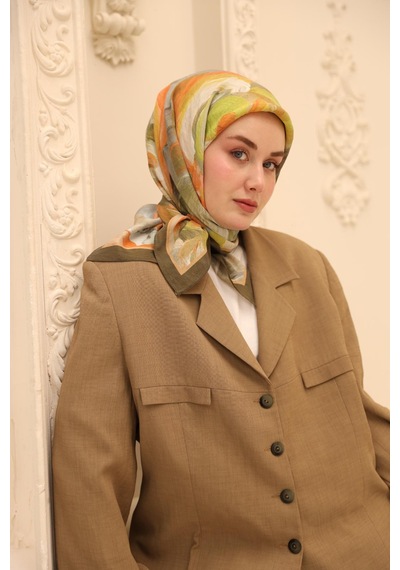 Silk Home Olinda İpek Eşarp 47001-09 Kamuflaj, Somon, Yeşil, Haki, Gri